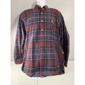 Polo Ralph Lauren Plaid Flannel Shirt L Red Blue 100% Cotton Button Down